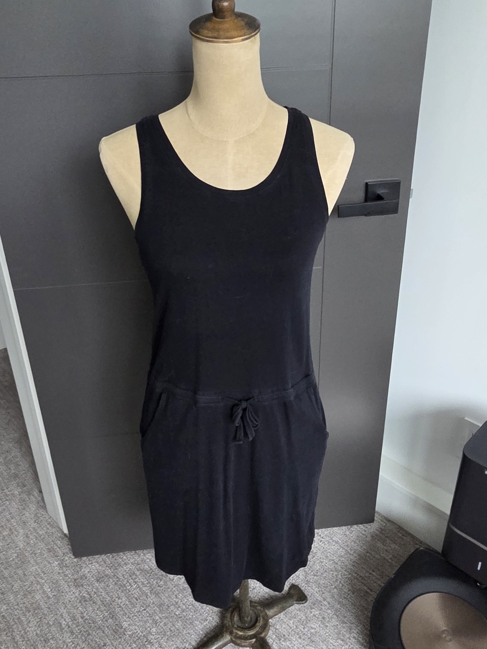 Black Sleeveless Drawstring Tank Dress (Minor Pinhole)